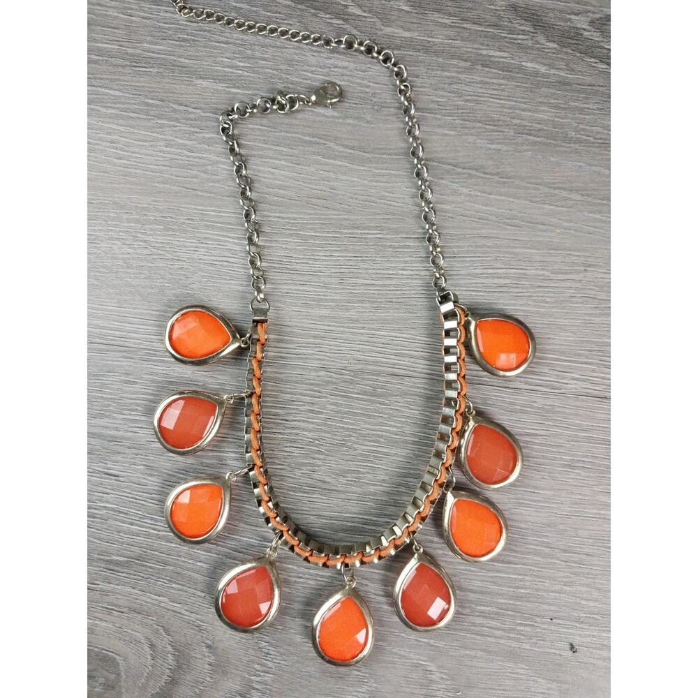 Gold-tone Chain Salmon Orange Teardrop Women's Fashion Necklace